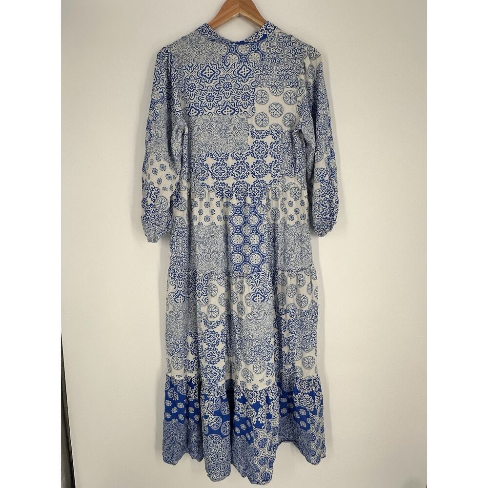 Blue White Paisley Boho Coastal Maxi Dress Zara Medium Coquette Euro Summer EUC - Picture 6 of 8